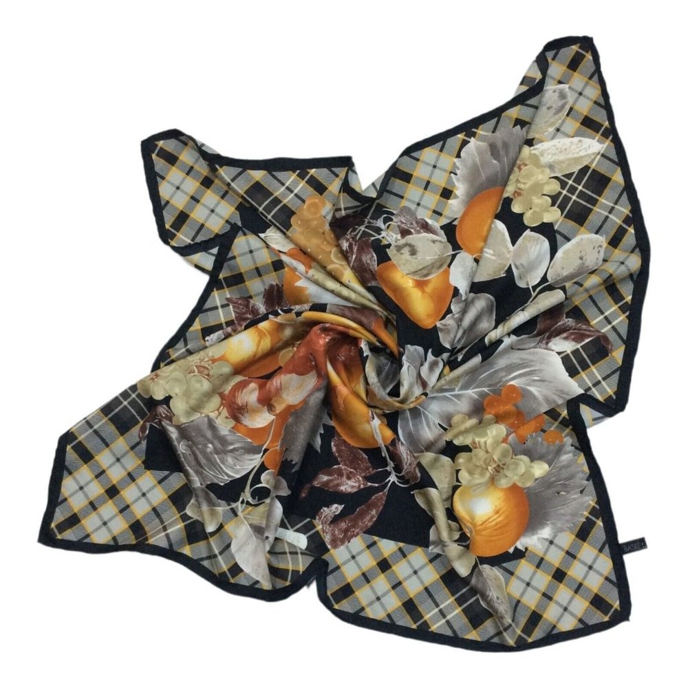 BASILE Gray Fruit Print Silk Scarf  Made In Italy "35/34,5" EX COND - Picture 2 of 11